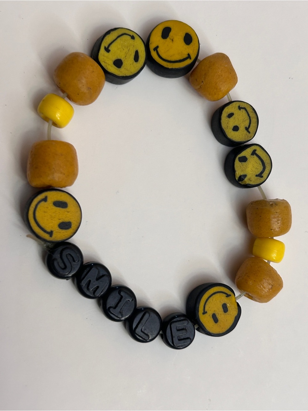 Yellow Smiley Bead Bracelet with 'SMILE' Lettering
